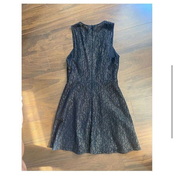 BCBGeneration 0 black and gold lace Women's Flare Mini Dress - Picture 4 of 7